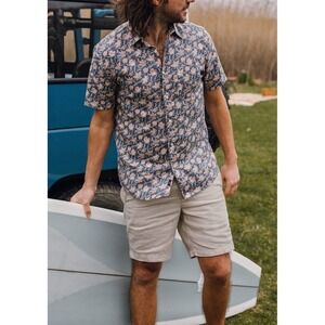 Faherty Shirt Mens Large Breeze Floral Short Sleeve Button Up White Hemp Blend